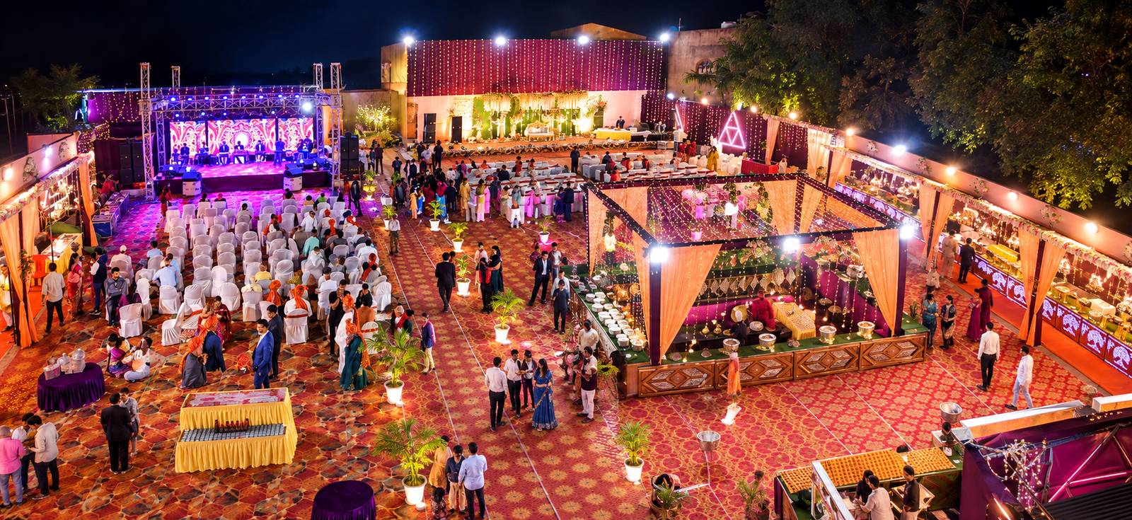 Grand Illuminated Wedding Reception Panorama - Hotel Aryan International Bokaro Jharkhand